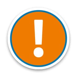 Rundes orangefarbenes Warnsymbol mit einem weißen Ausrufezeichen in der Mitte.